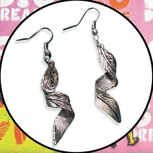 Silver Twisted Feather Boho Earrings